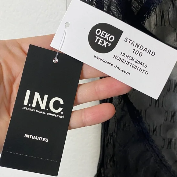 Women’s INC Monogram Black Sheer Lace Bodysuit - Picture 9 of 11